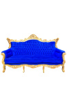 Barok Rococo 3 zits blauw fluweel en goud hout