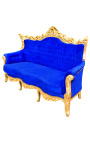 Barroco Rococo 3 terciopelo azul marino y madera de oro