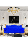 Canapé baroque rococo 3 places velours bleu et bois doré