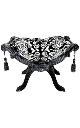 Dagobert Bench cu tesatura de model floral alb si lemn negru - 1