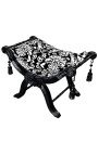 Dagobert bench with white floral pattern fabric and black wood