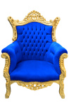 Grand Rococo baroka krēsls zilā samta un zeltīta koka - 1