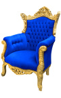 Grand Rococo Barok fauteuil blauw fluweel en verguld hout