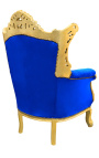 Grand fauteuil Baroque rococo velours bleu et bois doré