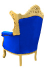 Grand fauteuil Baroque rococo velours bleu et bois doré