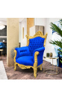 Grand Rococo Baroko fotelis mėlynas aksomas ir paauksuota mediena