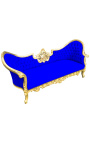 Canapé baroque Napoléon III médaillon tissu velours bleu et bois doré