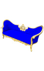 Barockes Napoleon-III-Medaillonsofa aus blauem Samtstoff und goldenem Holz