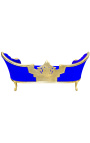 Canapé baroque Napoléon III médaillon tissu velours bleu et bois doré