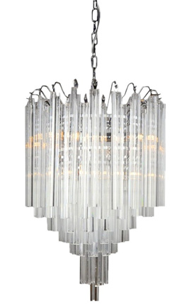 Chandelier "Livera" art Deco metaal en zwart glas pendanten