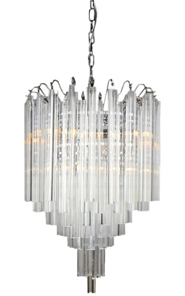 Lustre "Livera" style Art Deco en métal et pampilles en verre