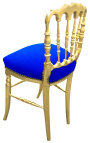 Krzesło w stylu Napoleona III tkanina niebieska i pozłacane drewno