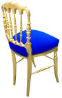 Stuhl im Napoleon-III-Stil, blauer Stoff und vergoldetes Holz