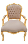 Fauteuil baroque de style Louis XV taupe et bois doré