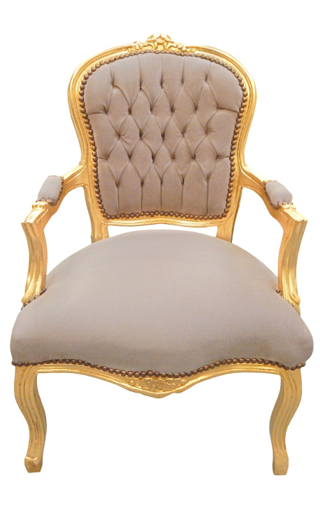Barokkityylinen nojatuoli Ludvig XV tyylistä ruskeaa tekonahkaa ja kultapuuta
