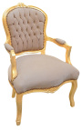 Barokkityylinen nojatuoli Ludvig XV tyylistä ruskeaa tekonahkaa ja kultapuuta