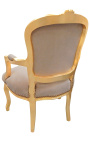 Baroka atzveltnes krēsls no Luija XV stila brūnas mākslīgās ādas un zelta koka