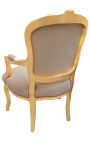 Fauteuil baroque de style Louis XV taupe et bois doré