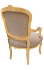 Fauteuil baroque de style Louis XV taupe et bois doré