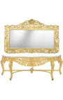 Very big console with mirror in gilded wood Baroque and white marble