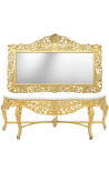 Very big console with mirror in gilded wood Baroque and white marble