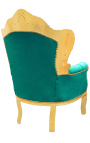 Duży fotel w stylu barokowym z zielonego aksamitu i złotego drewna