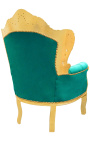 Grand fauteuil de style baroque tissu velours vert et bois doré