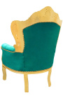 Grand fauteuil de style baroque tissu velours vert et bois doré