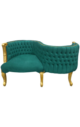 Fauteuil confident baroque tissu velours vert et bois doré