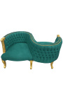 Fauteuil confident baroque tissu velours vert et bois doré