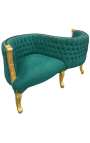 Fauteuil confident baroque tissu velours vert et bois doré