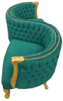 Fauteuil confident baroque tissu velours vert et bois doré