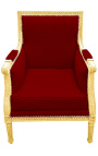 Stor Bergère louis XVI stil burgundy velvet og gildet tre