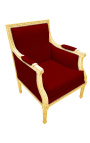 Stor Bergère louis XVI stil burgundy velvet og gildet tre