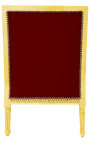 Silla grande Bergère Louis XVI estilo burdeos terciopelo y madera dorada