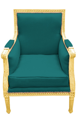 Mare Bergère scaunul Louis XVI în stil verde velvet și lemn