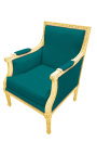 Grande bergère de style Louis XVI velours vert et bois doré