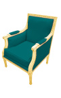 Large Bergère armchair Louis XVI style green velvet and gilded wood