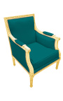 Large Bergère armchair Louis XVI style green velvet and gilded wood