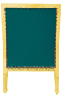 Silla grande Bergère Louis XVI estilo terciopelo verde y madera dorada