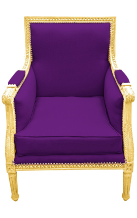 Silla grande Bergère Luís XVI terciopelo púrpura y madera dorada