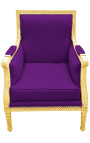 Stor Bergère louis XVI stil purple velvet og gildet tre