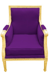 Grande bergère louis XVI stile velluto viola e legno dorato
