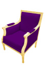 Grande bergère de style Louis XVI velours mauve et bois doré