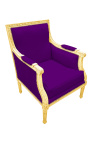 Grande bergère de style Louis XVI velours mauve et bois doré