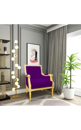 Nagy Bergère karchairLouis XVI stílusú lila borsony és zsúfolt fa