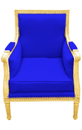 Groß Bergère sesselLouis XVI Stil blau Samt und vergoldet Holz