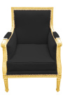 Velké Bergère sedadlo v stylu Ludvíka XVI. Černý samet a zlaté dřevo