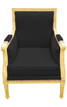 Velké Bergère sedadlo v stylu Ludvíka XVI. Černý samet a zlaté dřevo