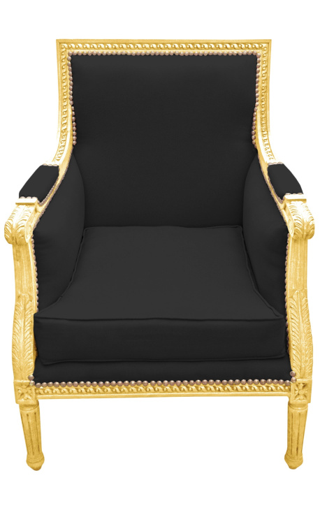 Veliki Bergère stolica u stilu Luja XVI. crni samet i zlatno drvo